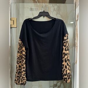 Black and cheetah print long sleeve blouse